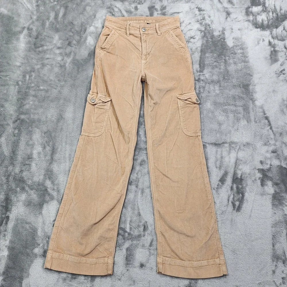 American Eagle Pants Womens 000 Beige Super High Rise Wide Leg Baggy Corduroy
